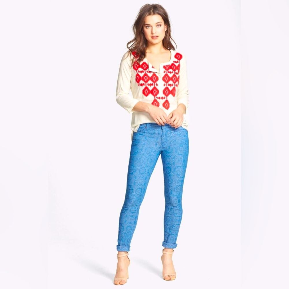 7 for all Mankind Th Skinny Mid-Rise Stretch Maroccan Blue-Jacquard Denim Jeans